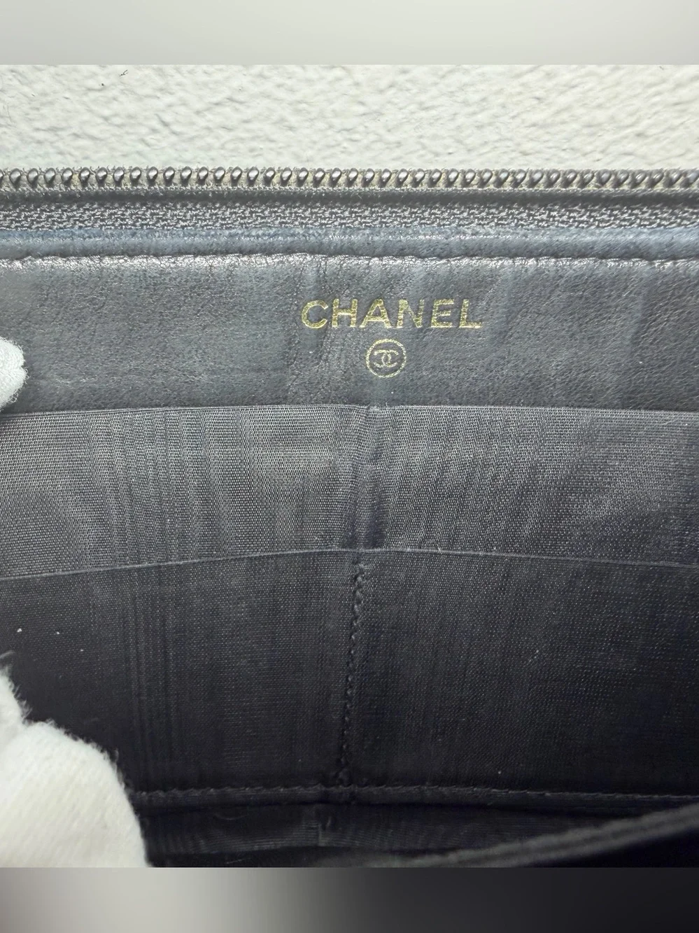 COA included - CHANEL Black Caviar Zip-Around Wallet with Embossed CC